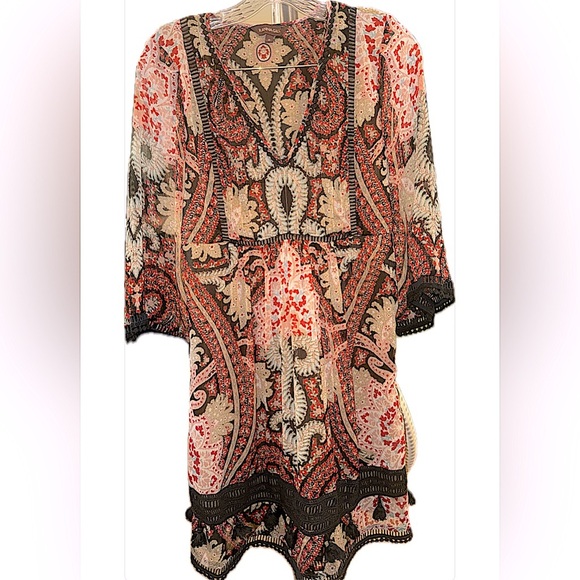 Anthropologie Ranna Gill 6 ‘Joss Kimono Dress’ Mini V-Neck BOHO Festival Paisley - Picture 2 of 14